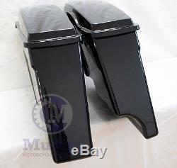 2 into 1 Stretched Extended Touring Hard Saddlebags Black for Harley 97-2013