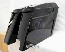 2 into 1 Stretched Extended Touring Hard Saddlebags Black for Harley 97-2013