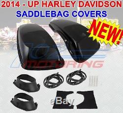 2014 + Up Harley Davidson Touring VIVID Black Hard Saddlebag 6x9 Speaker Lids
