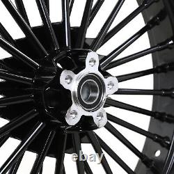 21 18 Black Fat Spoke Wheels Rim Set Dual Disc For Harley Touring Softail Dyna