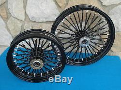 21 & 18x3.5 Black Fatty Fat 40 Spoke 02-07 Mammoth Wheels For Harley Touring