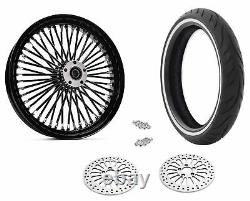 21 3.5 48 Black Spoke Front Wheel Black Tire Rotor Harley Touring Package DD WWW