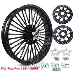 21 Gloss Black Fat Spoke Front Wheel with Rotors 21x3.5 for Harley Touring FLHTC