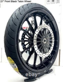 21 Gloss Black Talon Harley Front Wheel Shinko Tire Black Rotor 08-23 Touring