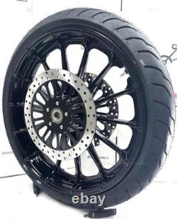 21 Gloss Black Talon Harley Front Wheel Shinko Tire Black Rotor 08-23 Touring