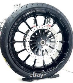 21 Gloss Black Talon Harley Front Wheel Shinko Tire Black Rotor 08-23 Touring