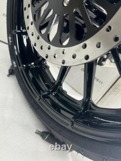21 Gloss Black Talon Harley Front Wheel Shinko Tire Black Rotor 08-23 Touring