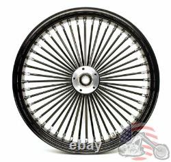 21 x 3.5 46 Fat King Spoke Front Wheel Black Rim Dual Disc Harley Touring 00-07