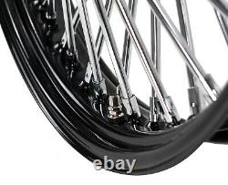 21 x 3.5 46 Fat King Spoke Front Wheel Black Rim Dual Disc Harley Touring Bagger