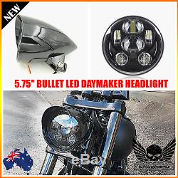 5.75 gloss black LED daymaker bullet headlight Harley Softail vrod touring FXST