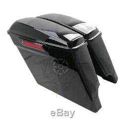 5 Vivid Black Stretched Extended SaddleBags For Harley Touring 14-20 With Latch