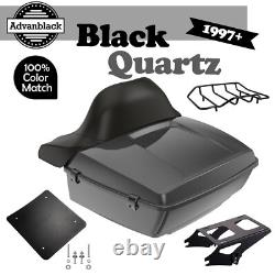 Advan Black Quartz King Tour Pack Trunk Luggage For 1997+ Harley Touring