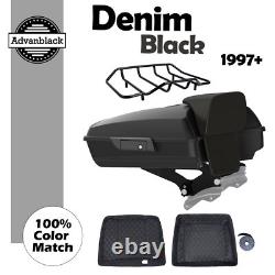 Advan Denim Black Razor Tour Pak Pack Trunk Luggage For 1997+ Harley Touring