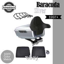 Advanblack Barracuda Silver King Tour Pack Black Hinges & Latch For 97+ Harley