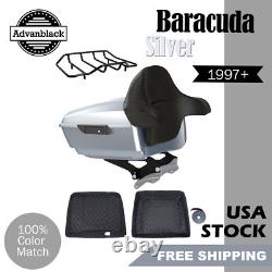 Advanblack Barracuda Silver King Tour Pack Black Hinges & Latch For 97+ Harley