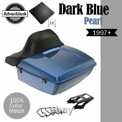 Advanblack Dark Blue Pearl King Tour Pack Black Hinges & Latch For 1997+ Harley