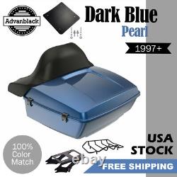 Advanblack Dark Blue Pearl King Tour Pack Black Hinges & Latch For 1997+ Harley