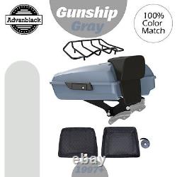 Advanblack Gunship Gray Razor Tour Pack Trunk Luggage For Harley Touring 1997+
