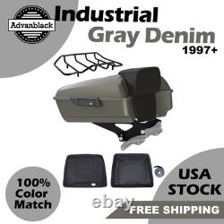 Advanblack Industrial Gray Denim Chopped Tour Pack Black Latch Fits Harley 97+
