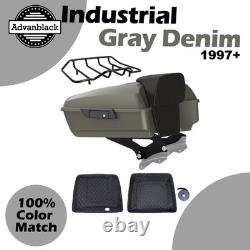 Advanblack Industrial Gray Denim Chopped Tour Pack Black Latch Fits Harley 97+