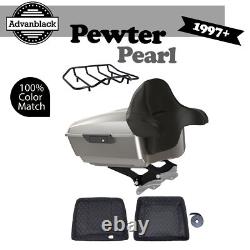 Advanblack Pewter Pearl King Tour Pack Black Hinges Latch For Harley 1997+