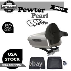 Advanblack Pewter Pearl King Tour Pack Black Hinges Latch For Harley 1997+