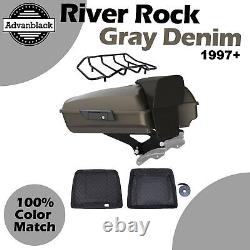 Advanblack River Rock Gray Denim Razor Tour Pack Trunk Luggage Fits Harley 97+