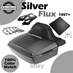 Advanblack Silver Flux King Tour Pack Pak Black Hinges Fits 1997+ Harley Touring