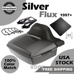 Advanblack Silver Flux King Tour Pack Pak Black Hinges Fits 1997+ Harley Touring