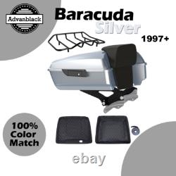 Barracuda Silver Chopped Tour Pack Pak with Black Hinges For Harley 1997+ Barracuda Silver Chopped Tour Pack Pak with Black Hinges For Harley 1997+