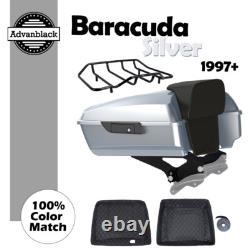 Barracuda Silver Chopped Tour Pak Pack with Black Hinges For 97+ Harley Touring