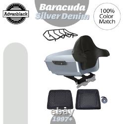 Barracuda Silver Denim King Tour Pak Pack Black Latch & Hinges For 1997+ Harley