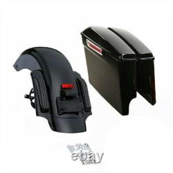 Black 5 Stretched Saddlebags LED Rear Fender Fit For Harley Touring Glide 14-21