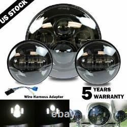 Black 7 inch LED Projector Headlight Hi/Low+Passing Lights For Harley Touring