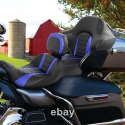 Black Blue Rider Driver & Passenger Seat Backrest Fit For Harley Touring 14-2023