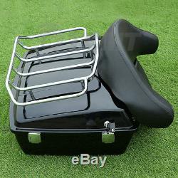 Black Chopped Tour Pak Pack Trunk Backrest+Luggage Rack For Harley Touring 97-13