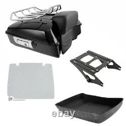 Black Chopped Trunk Backrest Mount Plate Fit For Harley Tour Pak Road King 14-Up