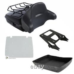 Black Chopped Trunk Backrest Rack with Plate Fit For Harley Tour Pak Touring 14-22