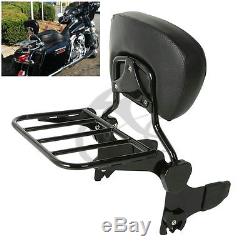 Black Detachable Backrest Sissy Bar & Luggage Rack Fit For Harley Touring Models