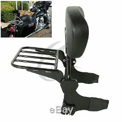 Black Detachable Backrest Sissy Bar & Luggage Rack Fit For Harley Touring Models