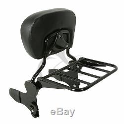 Black Detachable Backrest Sissy Bar & Luggage Rack Fit For Harley Touring Models