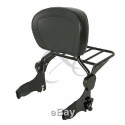 Black Detachable Backrest Sissy Bar & Luggage Rack Fit For Harley Touring Models