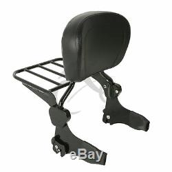 Black Detachable Backrest Sissy Bar & Luggage Rack Fit For Harley Touring Models