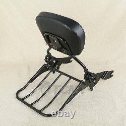 Black Detachable Backrest Sissy Bar With Luggage Rack For Harley HD Touring 09-20
