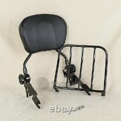 Black Detachable Backrest Sissy Bar With Luggage Rack For Harley HD Touring 09-20