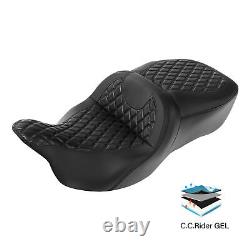 Black Driver Passenger Gel Seat Fit For Harley Touring Tri Street Glide 2009-23