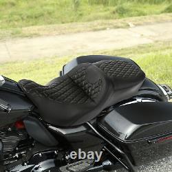 Black Driver Passenger Gel Seat Fit For Harley Touring Tri Street Glide 2009-23