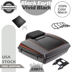 Black Earth and Vivid Black Razor Tour Pak Pack Trunk Backrest For 1997+ Harley