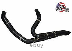 Black High Output Adjustable 2 into 1 Exhaust Pipe Header Harley Touring Bagger