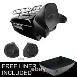 Black King Trunk Backrest Rack Speakers Fit For Harley Tour-Pak Road Glide 14-22